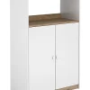 Meuble de rangement de cuisine coloris chêne Albar, blanc - Hauteur 124 x Longueur 80 x profondeur 40 cm