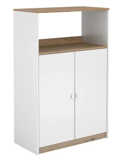 Meuble de rangement de cuisine coloris chêne Albar, blanc - Hauteur 124 x Longueur 80 x profondeur 40 cm