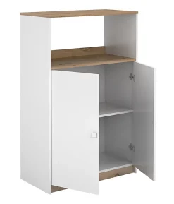 Meuble de rangement de cuisine coloris chêne Albar, blanc - Hauteur 124 x Longueur 80 x profondeur 40 cm