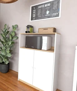 Meuble de rangement de cuisine coloris chêne Albar, blanc - Hauteur 124 x Longueur 80 x profondeur 40 cm