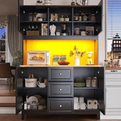 Meuble de salon haut de gamme avec éclairage LED, dimensions 120 x 40 x 180 cm, 4 portes, 3 tiroirs.