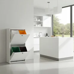 Meuble de tri EMI, 4 compartiments (80 L), blanc, design moderne et fonctionnel