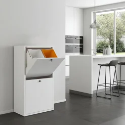 Meuble de tri EMI, 4 compartiments (80 L), blanc, design moderne et fonctionnel