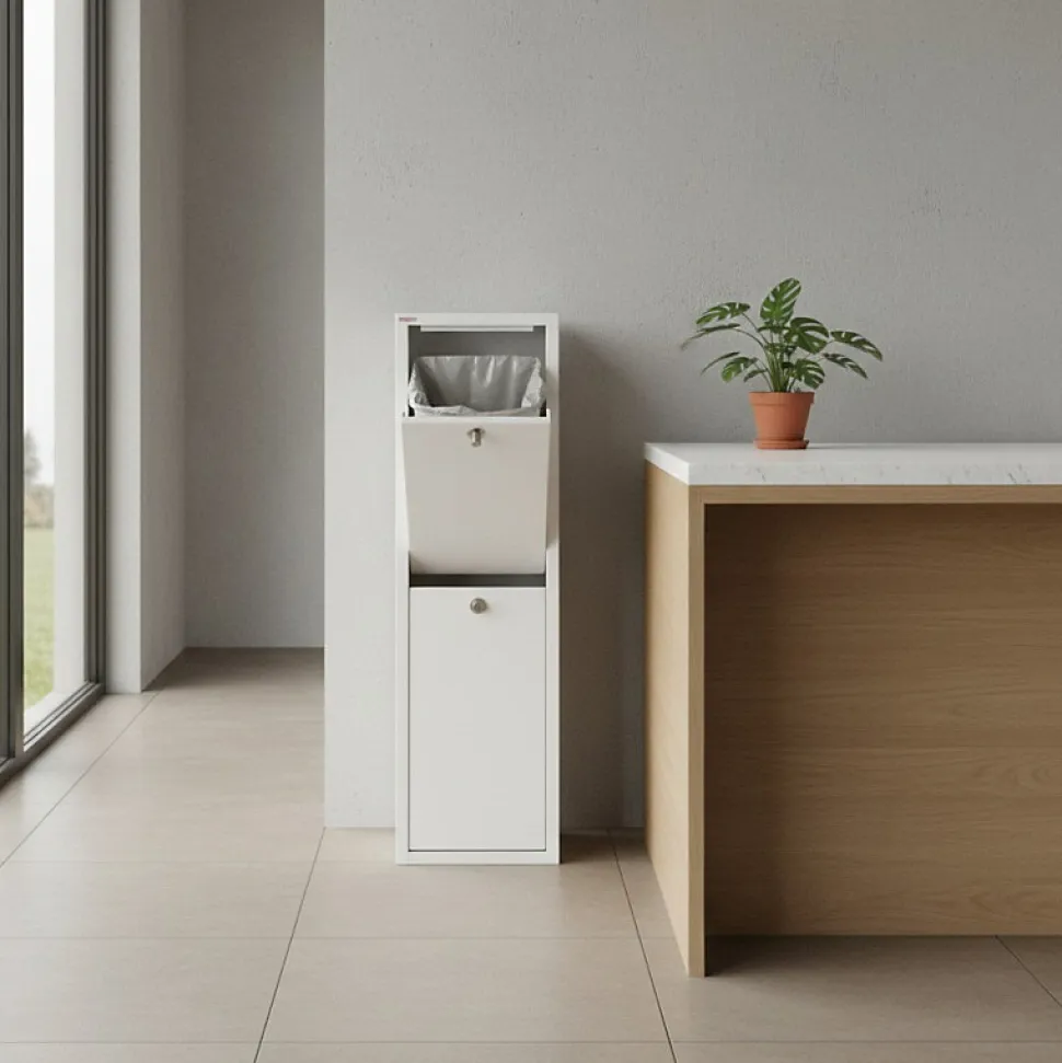 Meuble de tri LUA, 2 compartiments (40 L), blanc, design compact et fonctionnel