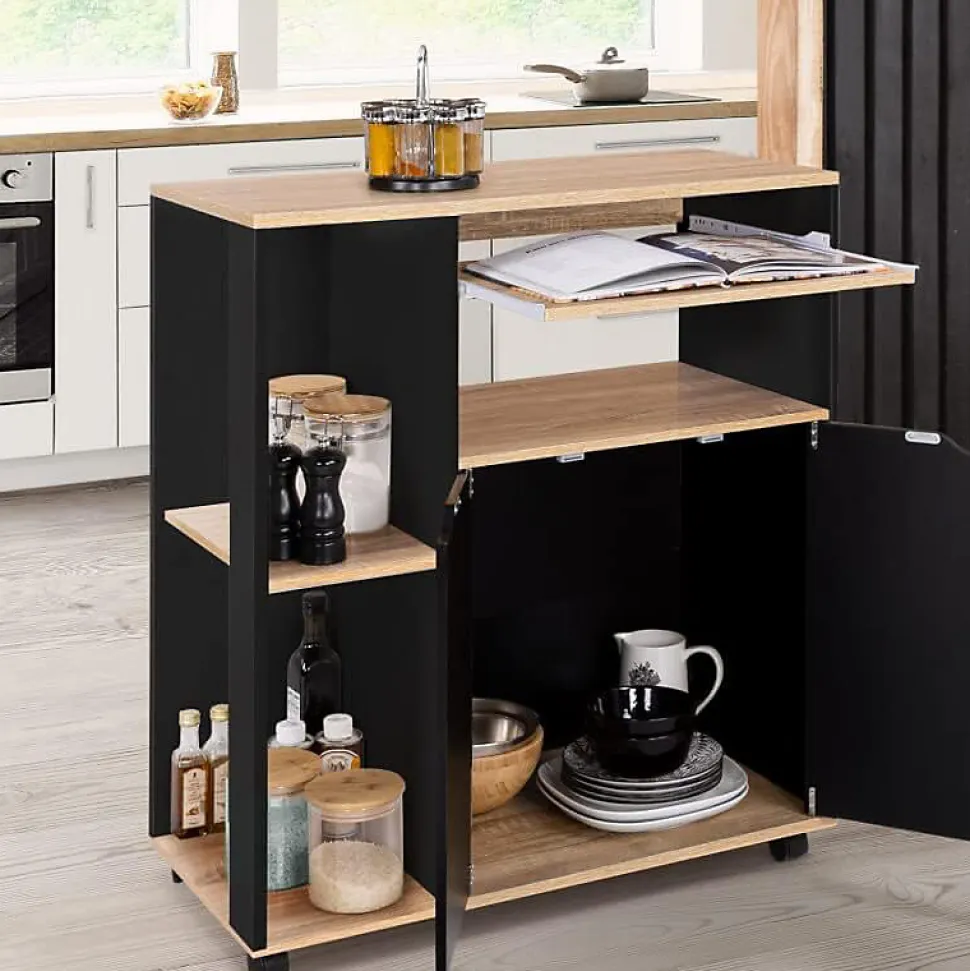 Meuble Déserte Rangement Cuisine Ilot Central Design Industriel Bois Noir