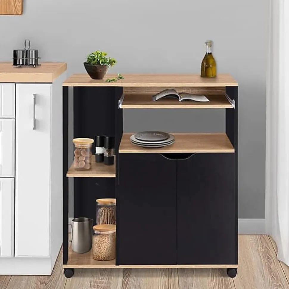 Meuble Déserte Rangement Cuisine Ilot Central Design Industriel Bois Noir