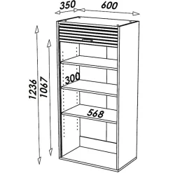 Meuble Haut de Cuisine Chêne Rideau Noir 4 Niches 60 x 124 x 35 cm - L 60 x l 35 x H 123.6 cm
