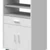 Meuble pour micro-ondes sur roulette en bois mélaminé blanc effet béton - Longueur 59 x Profondeur 40 x Hauteur 92 cm
