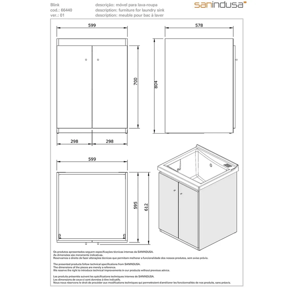 Meuble pour vidoir/bac a laver SANINDUSA Blink 64 compatible avec bac a laver Blink (non inclus)