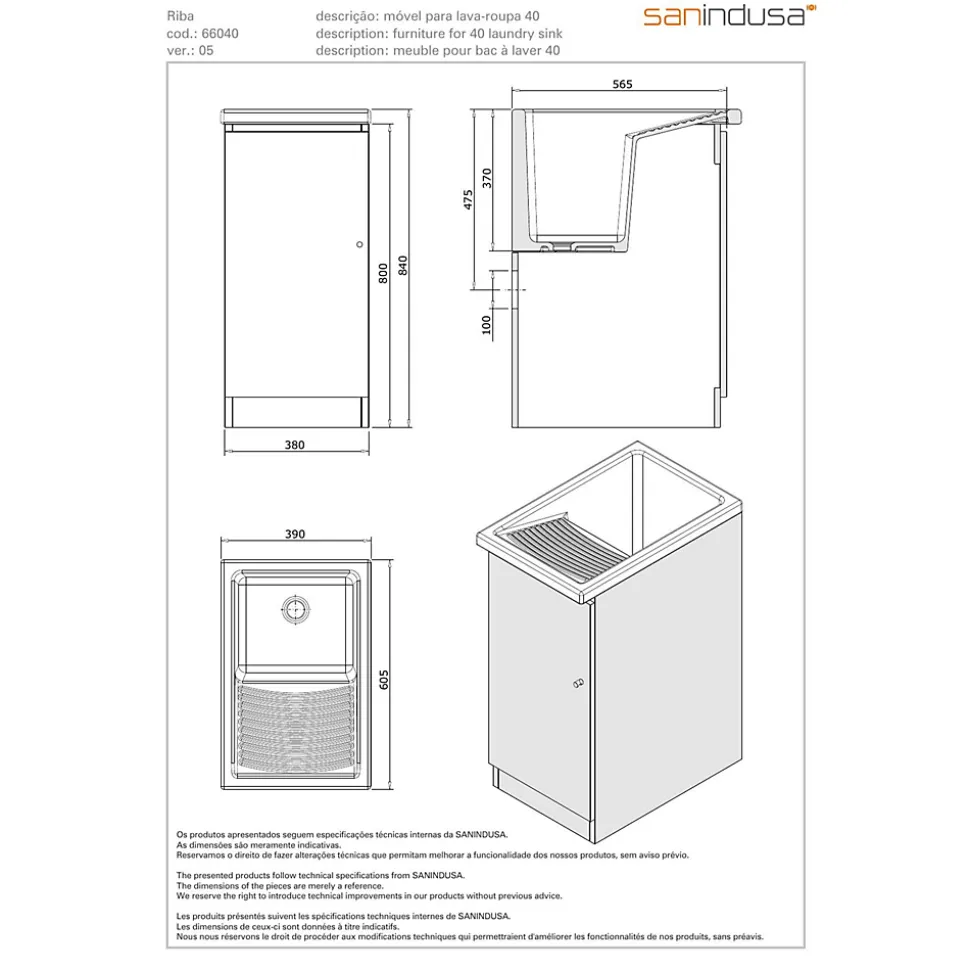 Meuble pour vidoir/bac a laver SANINDUSA Riba cellier buanderie compatible avec bac a laver Riba 40 Réf 5604815103953 (non inclus)