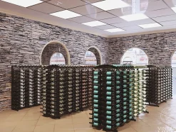 Meuble Range Bouteille Caviste. Îlot de vente 1.42m. Kit de Supports pour 468 bouteilles. 1 extension Noir