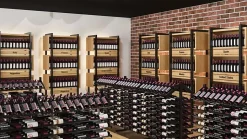 Meuble Range Bouteille Caviste. Îlot de vente 1.14m. Kit de Supports pour 360 bouteilles. Nickel brossé avec 1 extension