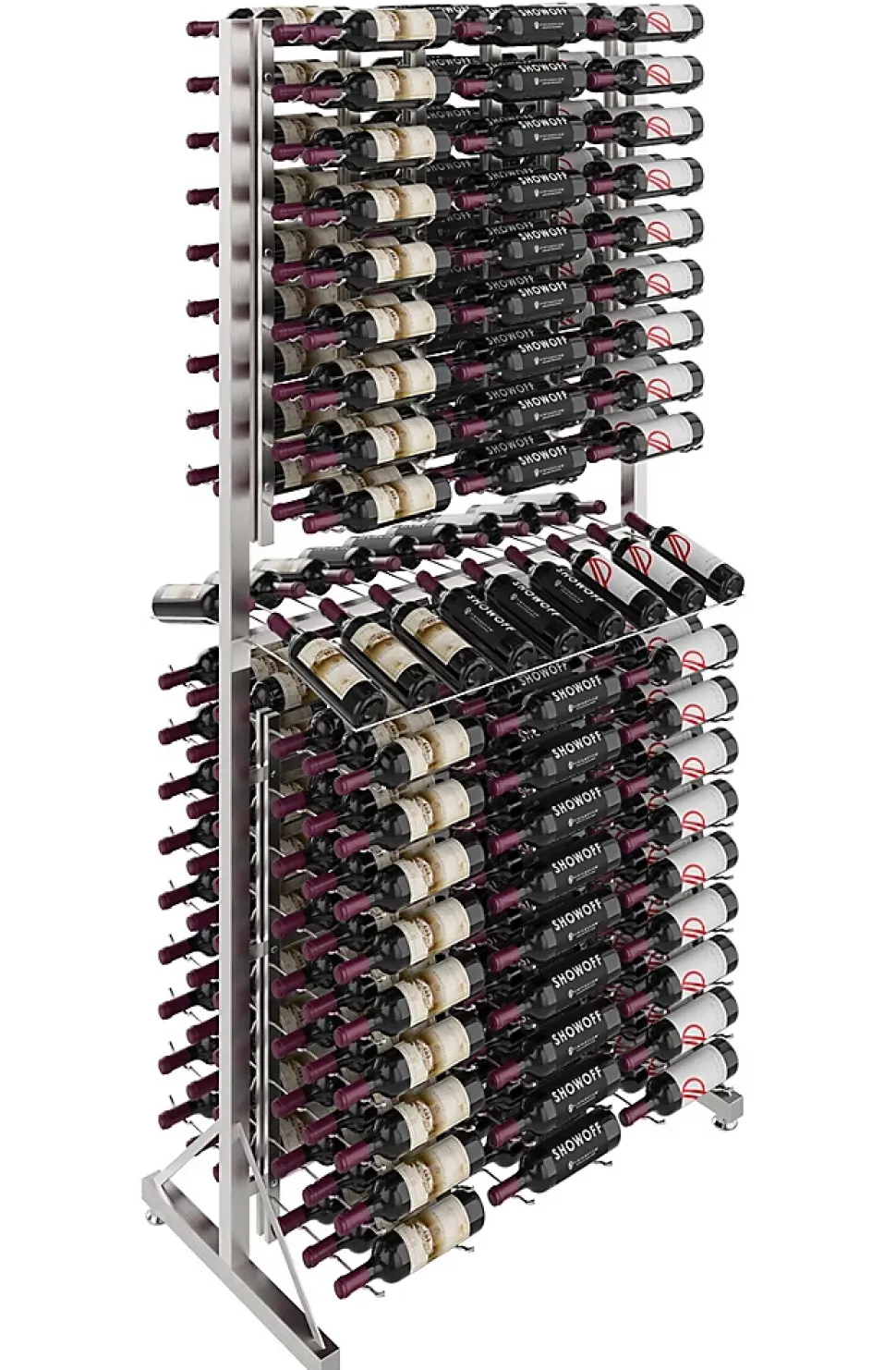 Meuble Range Bouteille Caviste. Îlot de vente 2.2m. Kit de Supports 288 bouteilles. Inox