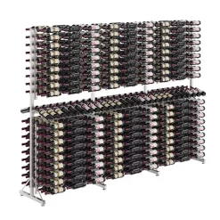 Meuble Range Bouteille Caviste. Îlot de vente 2.2m. Kit de Supports 864 bouteilles. Noir avec 2 extensions