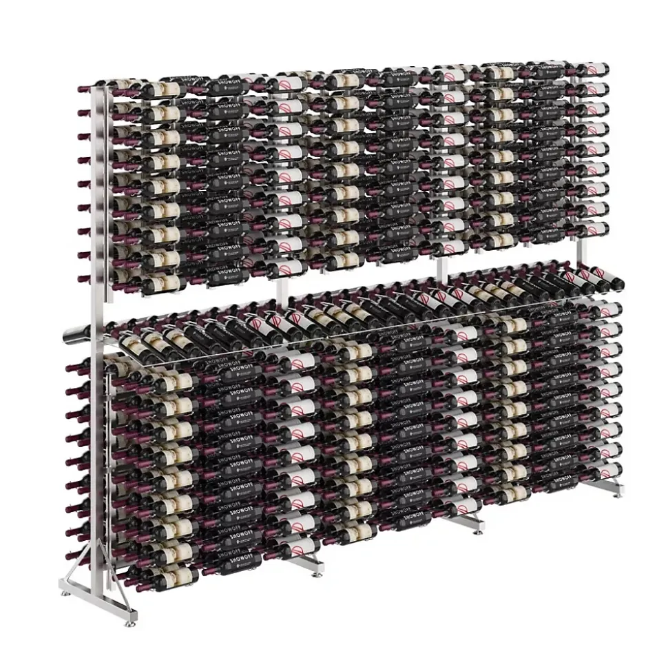 Meuble Range Bouteille Caviste. Îlot de vente 2.2m. Kit de Supports 864 bouteilles. Noir avec 2 extensions