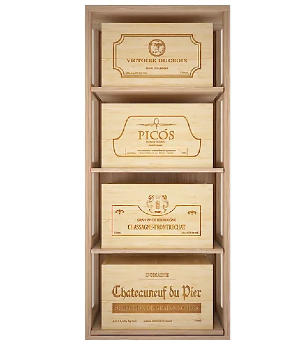 Meuble Range Bouteille de vin Série Godello en Chêne massif 4 caisses de bois