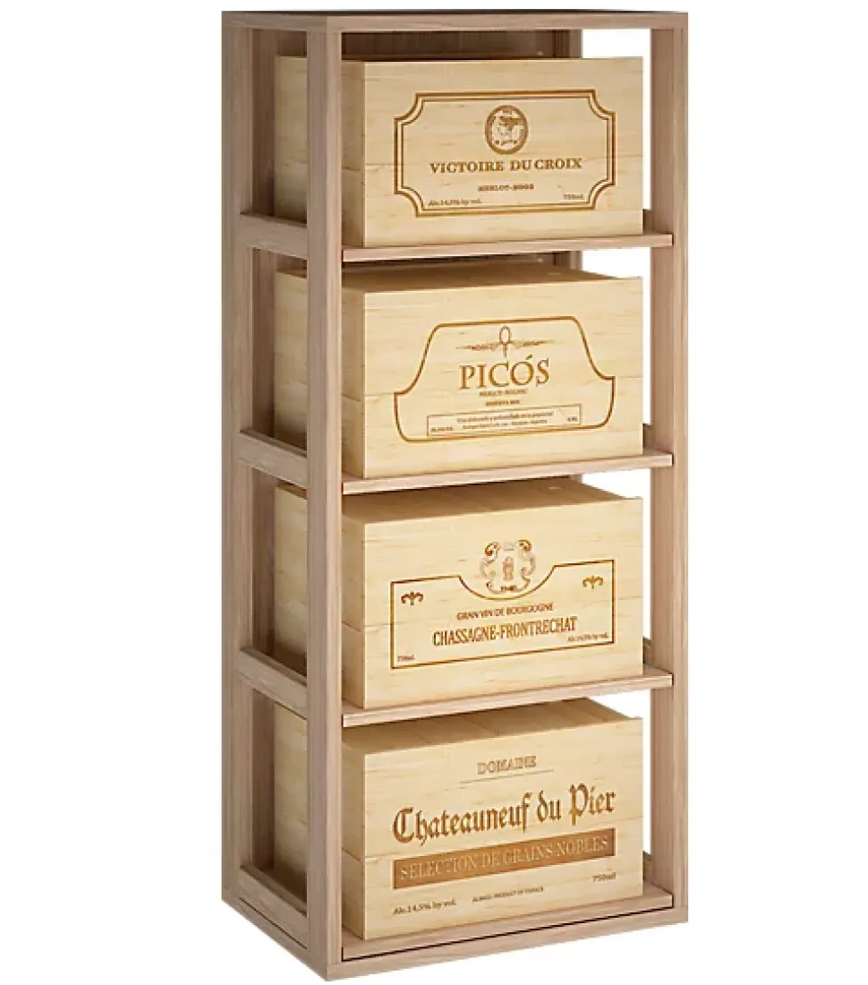Meuble Range Bouteille de vin Série Godello en Chêne massif 4 caisses de bois