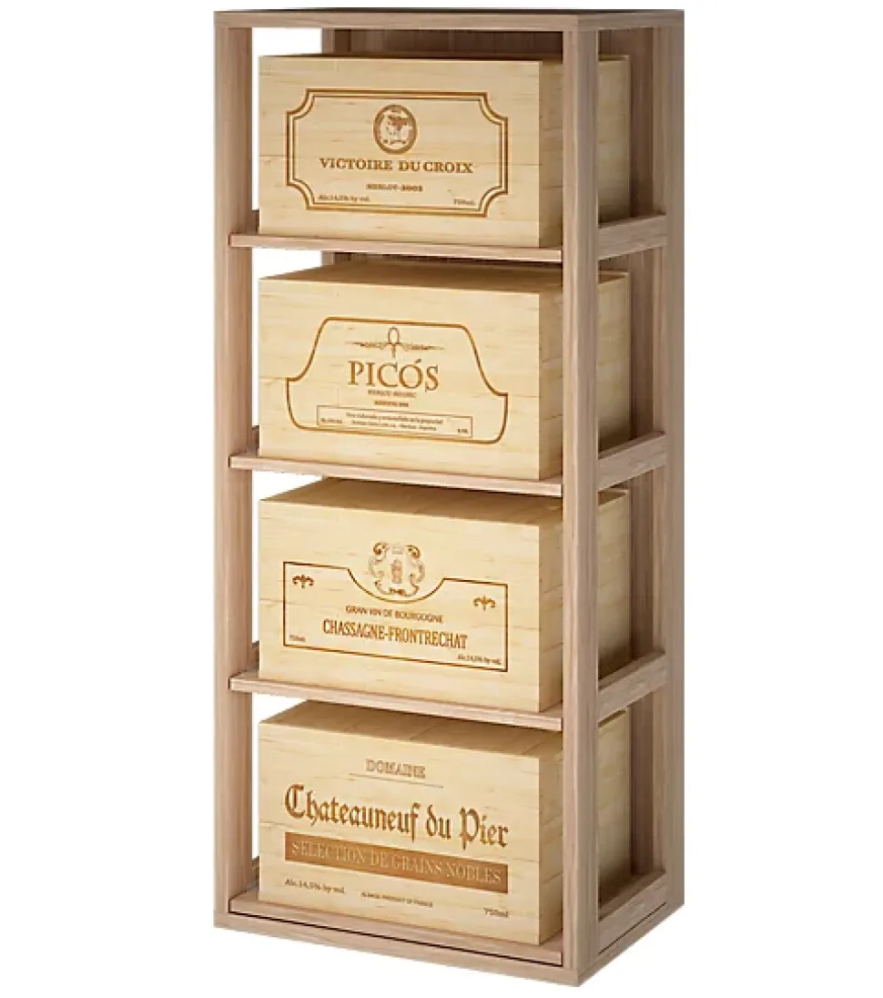 Meuble Range Bouteille de vin Série Godello en Chêne massif 4 caisses de bois