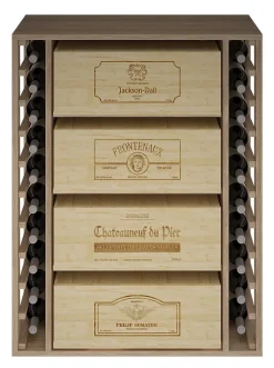 Meuble Range Bouteille de vin Série Godello en Chêne massif 10 bouteilles et 4 grandes caisses de bois