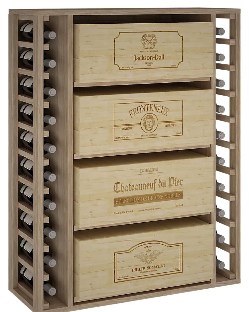 Meuble Range Bouteille de vin Série Godello en Chêne massif 10 bouteilles et 4 grandes caisses de bois