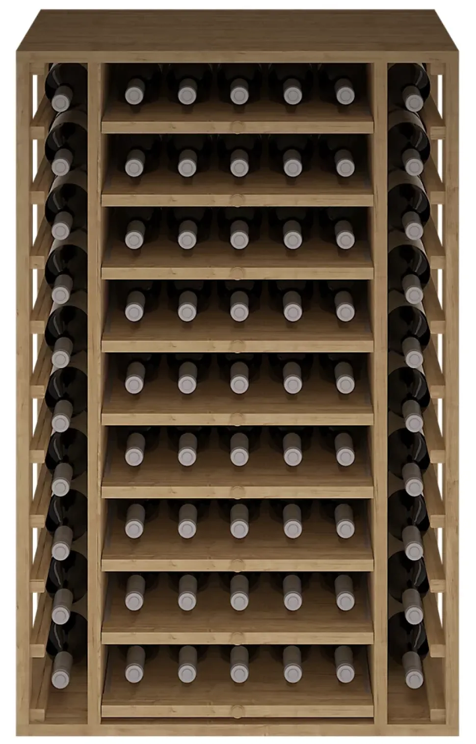 Meuble Range Bouteille de vin Série Godello en Pin Clair 65 bouteilles avec cubicules horizontaux