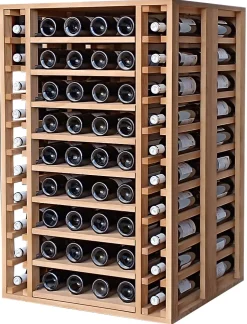 Meuble Range Bouteille de vin Série Godello en Pin Clair 112 bouteilles double profondeur avec 4 tablettes coulissantes