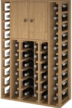 Meuble Range Bouteille de vin Série Godello en Chêne massif 44 bouteilles avec cabinet supérieur