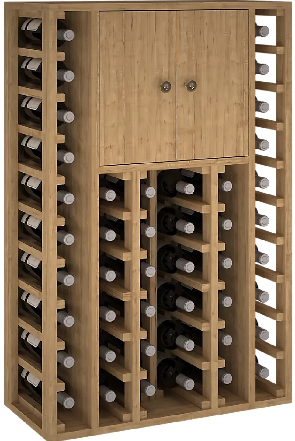 Meuble Range Bouteille de vin Série Godello en Chêne massif 44 bouteilles avec cabinet supérieur