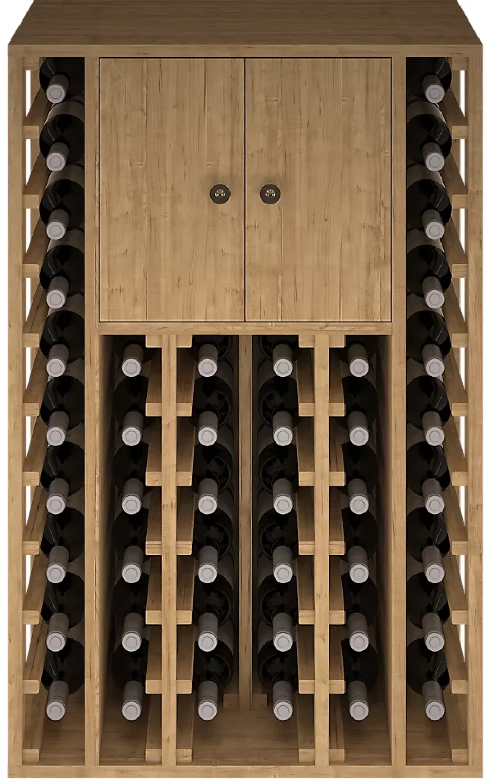Meuble Range Bouteille de vin Série Godello en Chêne massif 44 bouteilles avec cabinet supérieur