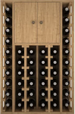 Meuble Range Bouteille de vin Série Godello en Chêne massif 44 bouteilles avec cabinet supérieur