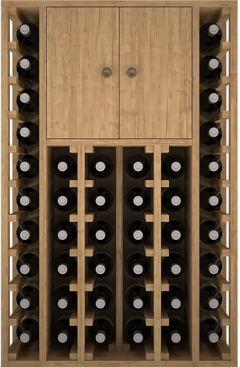 Meuble Range Bouteille de vin Série Godello en Chêne massif 44 bouteilles avec cabinet supérieur