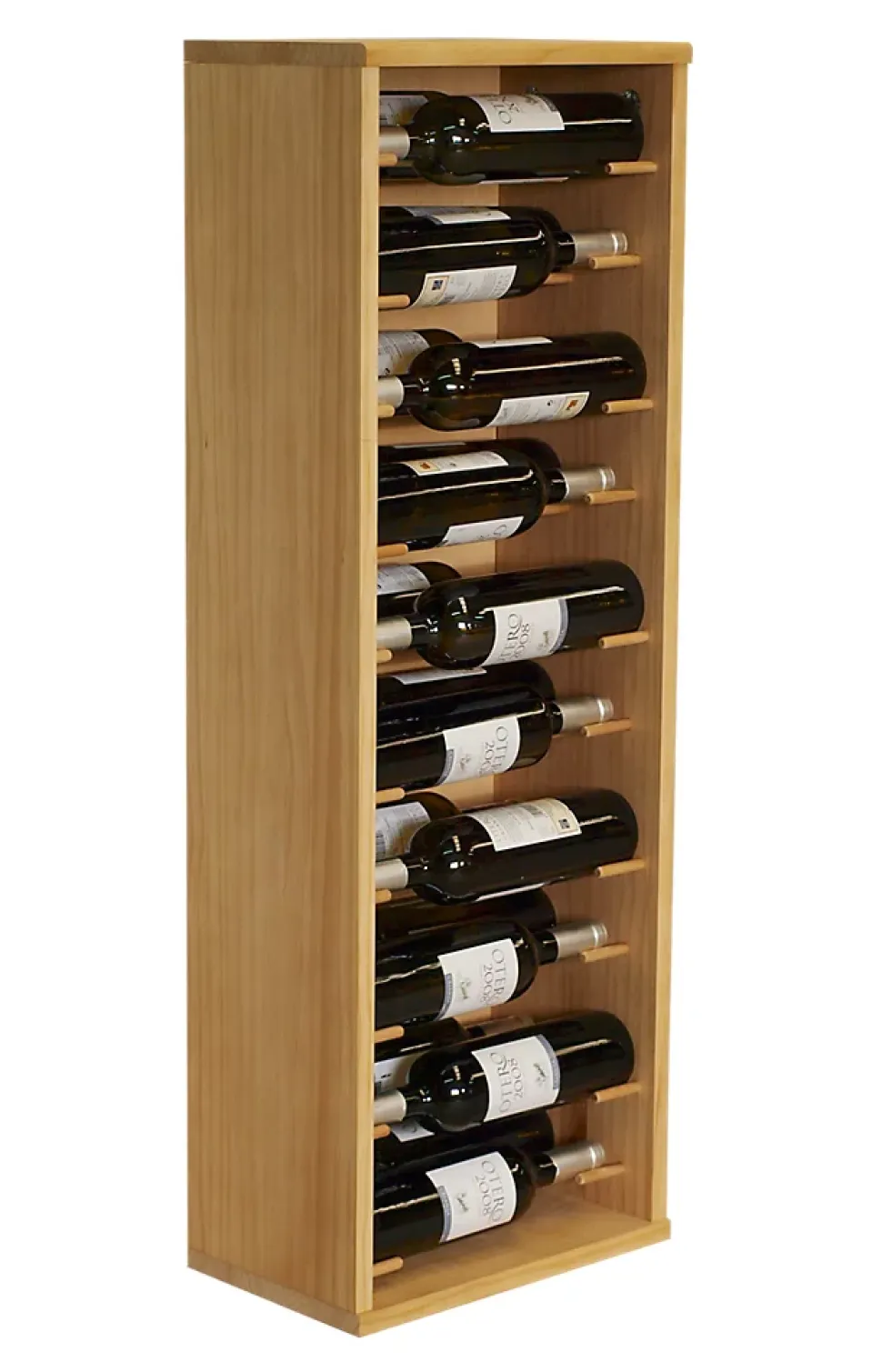Meuble Range Bouteille de vin Série Godello en Pin Clair 20 bouteilles étiquettes devant