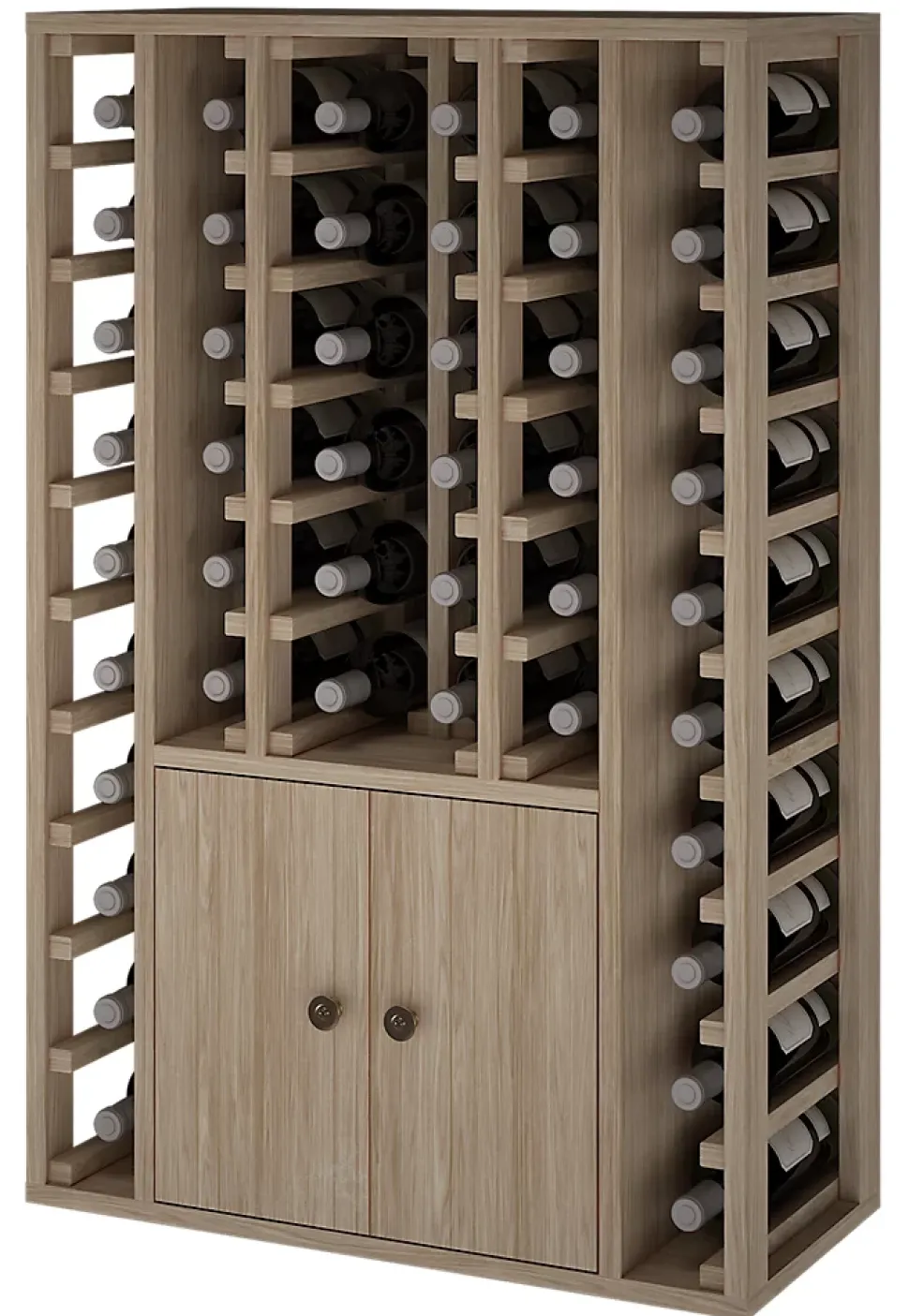 Meuble Range Bouteille de vin Série Godello en Chêne massif 44 bouteilles avec cabinet inférieur