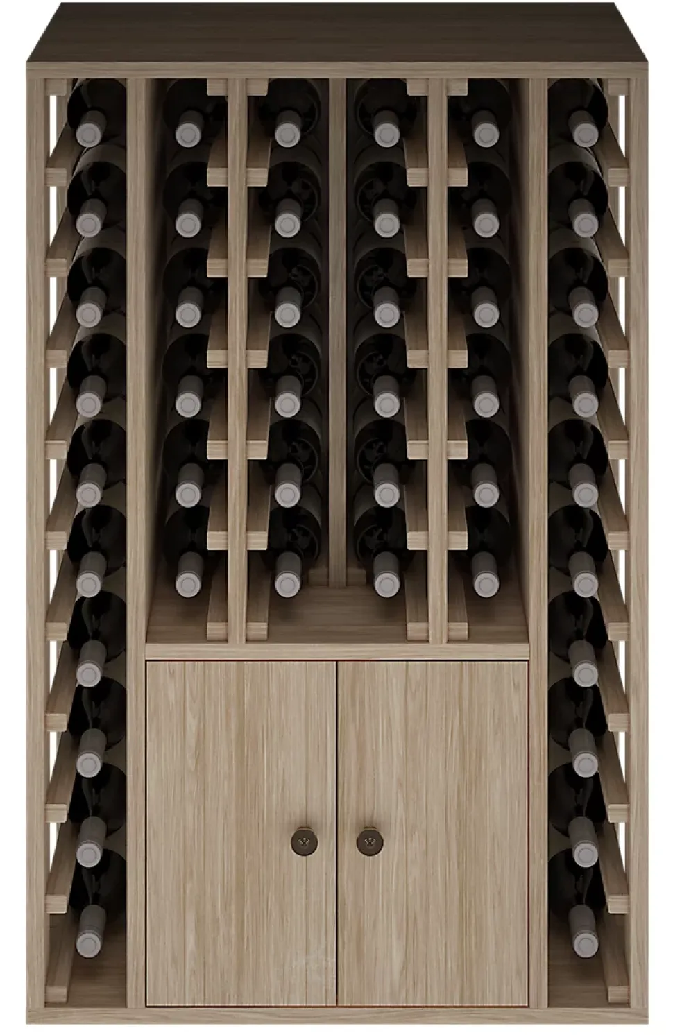 Meuble Range Bouteille de vin Série Godello en Chêne massif 44 bouteilles avec cabinet inférieur