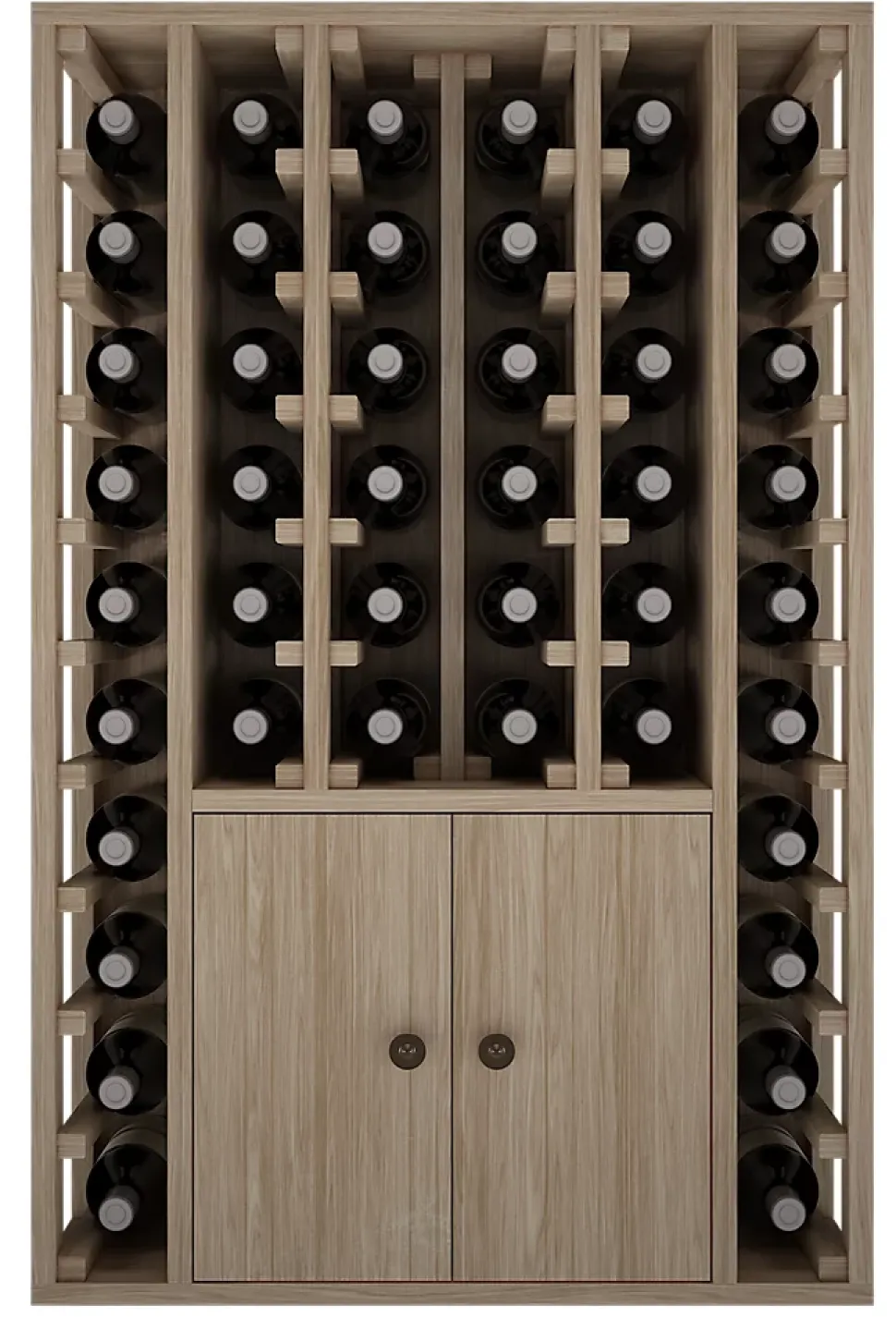 Meuble Range Bouteille de vin Série Godello en Chêne massif 44 bouteilles avec cabinet inférieur