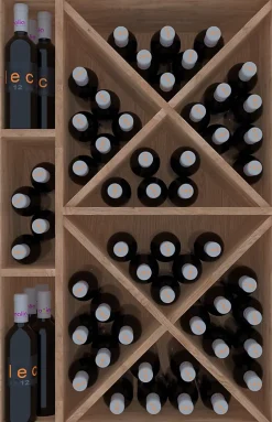 Meuble Range Bouteille de vin Série Godello en Chêne massif 60 bouteilles avec diamant et 3 cubicules gauche