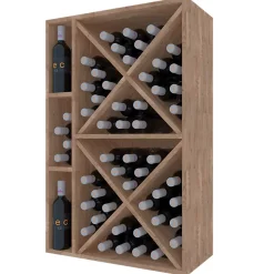 Meuble Range Bouteille de vin Série Godello en Chêne massif 60 bouteilles avec diamant et 3 cubicules gauche