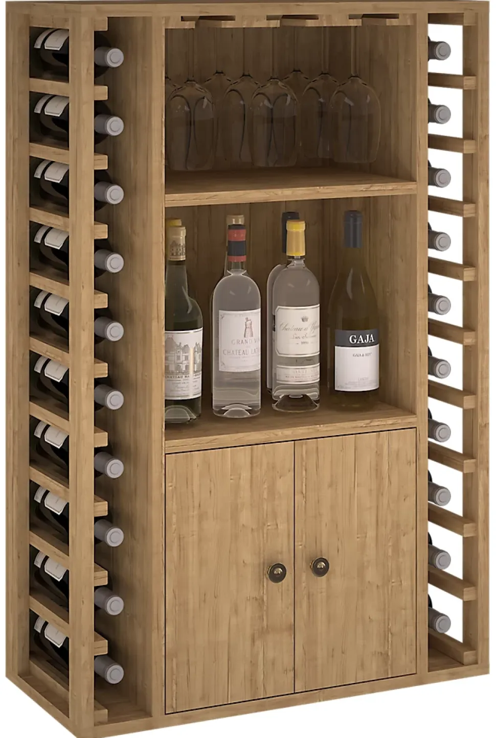 Meuble Range Bouteille de vin Série Godello en Pin Clair 20 bouteilles + liqueurs + 9 verres