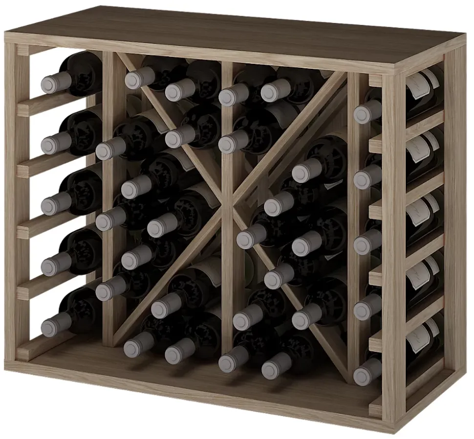 Meuble Range Bouteille de vin Série Godello en Chêne massif 34 bouteilles diamant