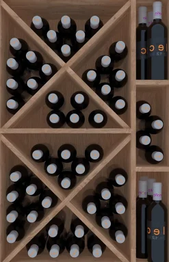 Meuble Range Bouteille de vin Série Godello en Pin Clair 60 bouteilles diamant et 3 cubicules droite