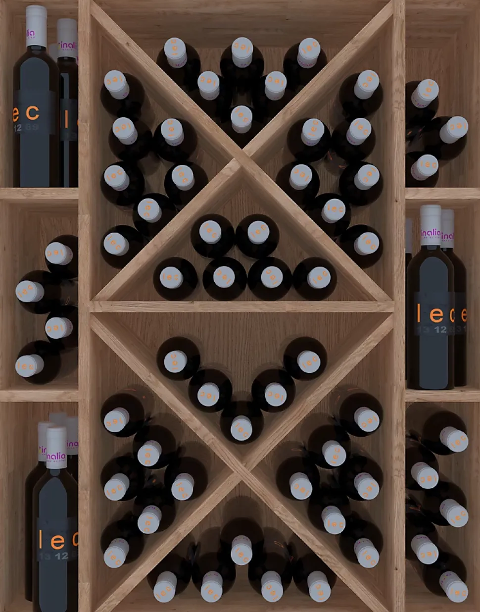 Meuble Range Bouteille de vin Série Godello en Chêne massif 75 bouteilles avec diamant et 6 cubicules