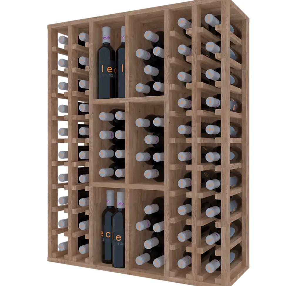 Meuble Range Bouteille de vin Série Godello en Chêne massif 76 bouteilles colonnes et cubicules