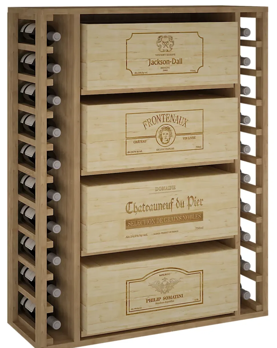 Meuble Range Bouteille de vin Série Godello en Pin Clair 10 bouteilles et 4 grandes caisses de bois