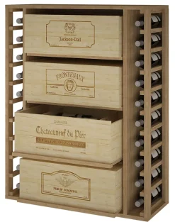 Meuble Range Bouteille de vin Série Godello en Pin Clair 10 bouteilles et 4 grandes caisses de bois