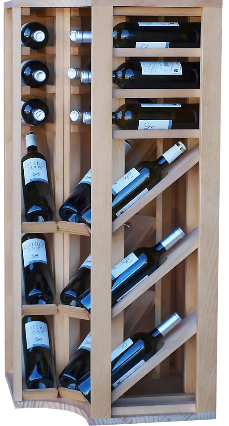 Meuble Range Bouteille de vin Série Godello en Pin Clair coin 18 bouteilles triple présentoir