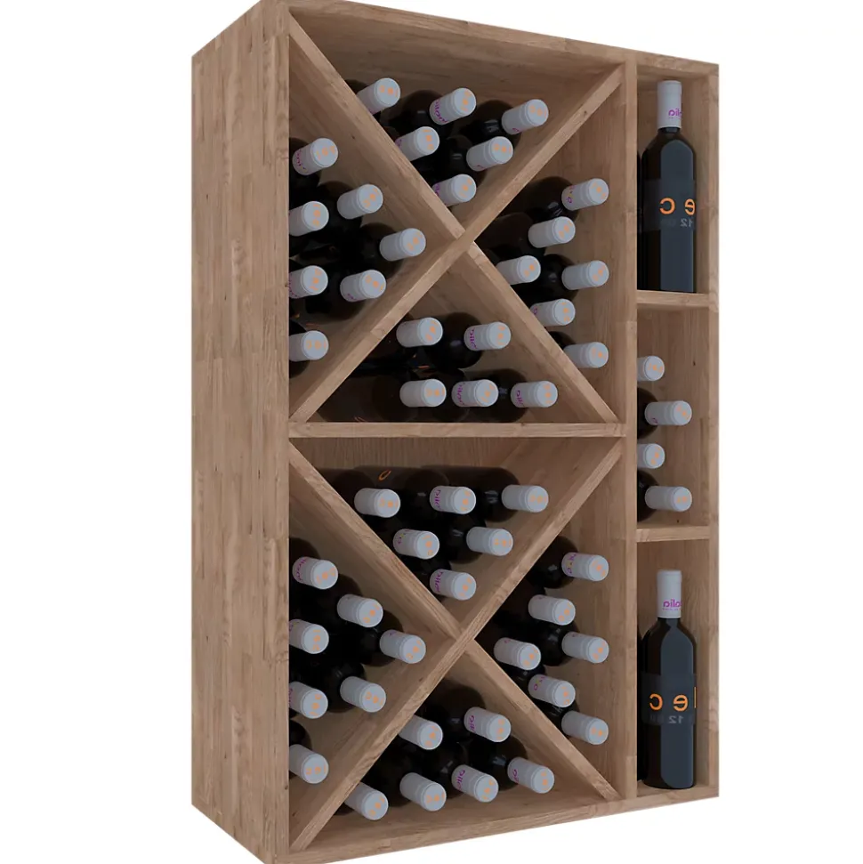 Meuble Range Bouteille de vin Série Godello en Chêne massif 60 bouteilles avec diamant et 3 cubicules droite