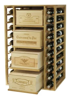 Meuble Range Bouteille de vin double Série Godello en Pin Clair 40 bouteilles avec 8 caisses de bois