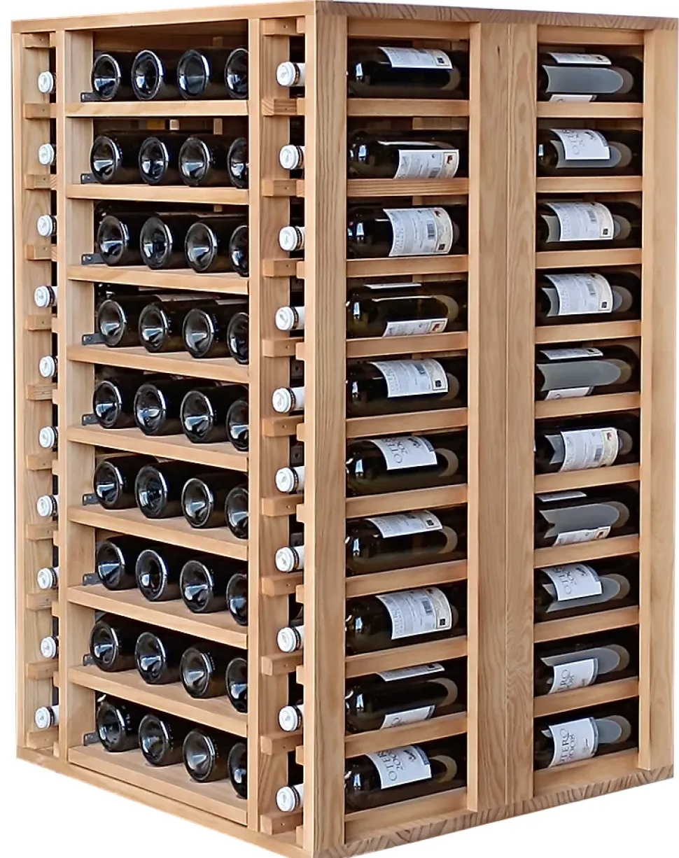 Meuble Range Bouteille de vin Série Godello en Chêne massif 112 bouteilles double profondeur avec 4 tablettes coulissantes