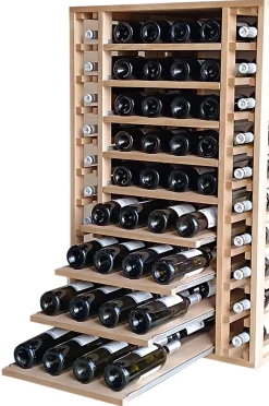 Meuble Range Bouteille de vin Série Godello en Chêne massif 112 bouteilles double profondeur avec 4 tablettes coulissantes