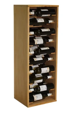 Meuble Range Bouteille de vin Série Godello en Chêne massif 30 bouteilles étiquettes devant